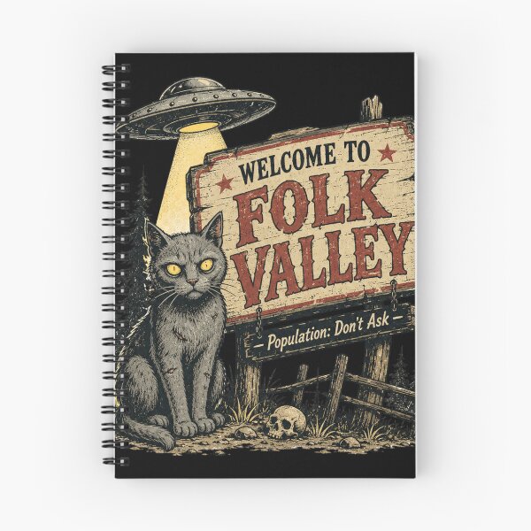 Item preview, Welcome to Folk Valley | Creepy Cat UFO Horror Design designed and sold by Sonic Nova Studios.