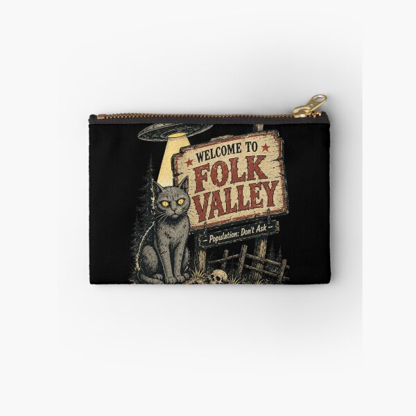 Item preview, Welcome to Folk Valley | Creepy Cat UFO Horror Design designed and sold by Sonic Nova Studios.