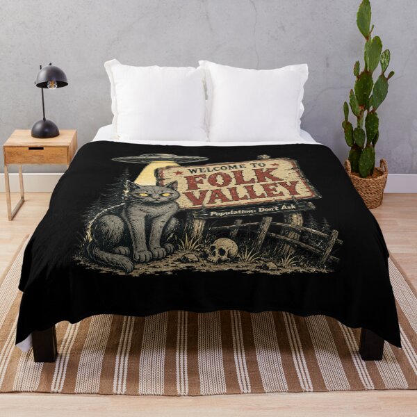 Item preview, Welcome to Folk Valley | Creepy Cat UFO Horror Design designed and sold by Sonic Nova Studios.