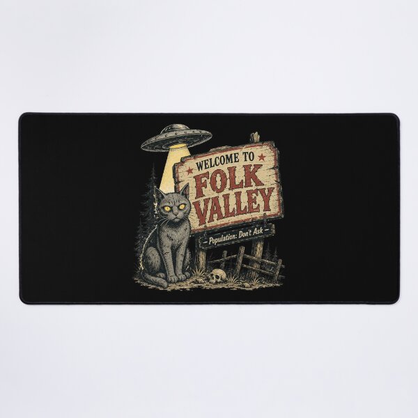 Item preview, Welcome to Folk Valley | Creepy Cat UFO Horror Design designed and sold by Sonic Nova Studios.