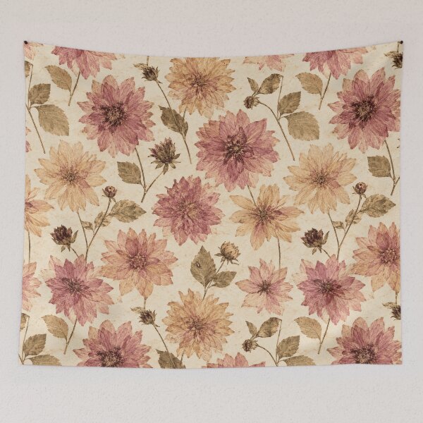 Item preview, Dahlia Pressed Flower Vintage Botanical Seamless Pattern designed and sold by Inkworksbyshery.