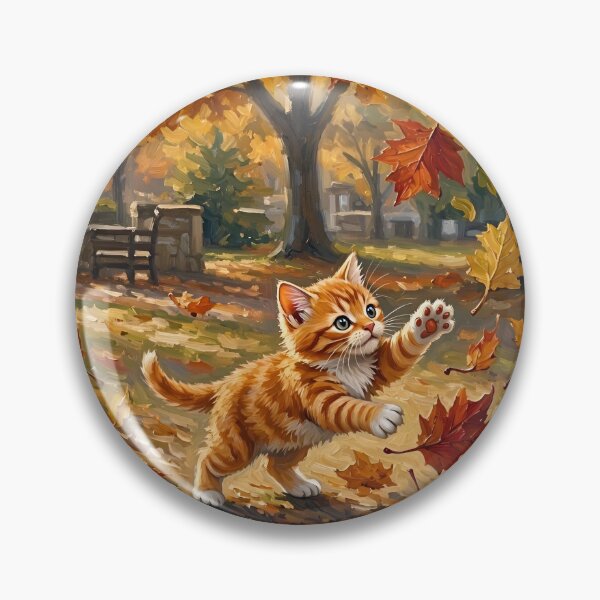 Item preview, Kitten Chases Fall Leaves designed and sold by TinCatOutPost.