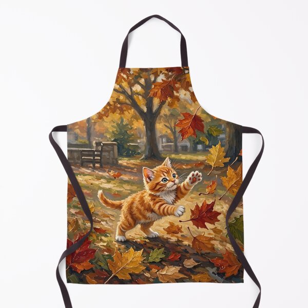 Item preview, Kitten Chases Fall Leaves designed and sold by TinCatOutPost.