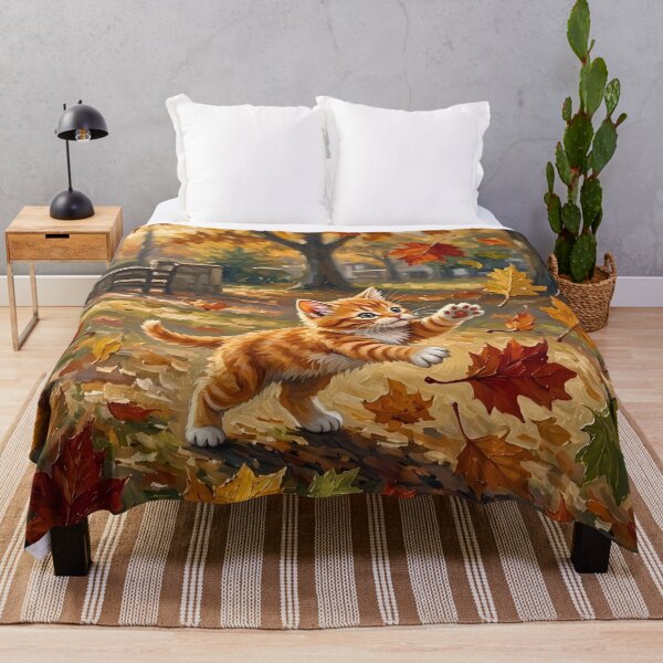Item preview, Kitten Chases Fall Leaves designed and sold by TinCatOutPost.