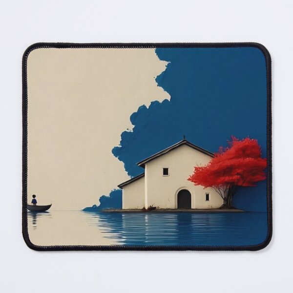 Item preview, Peaceful Lake House with Boat | Scenic Nature Landscape Illustration designed and sold by RajDeals.