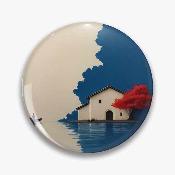 Item preview, Peaceful Lake House with Boat | Scenic Nature Landscape Illustration designed and sold by RajDeals.