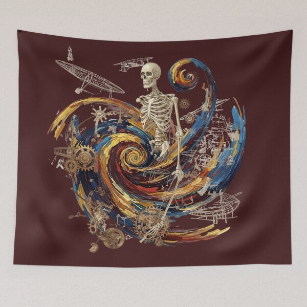 Item preview, Post Impressionist Impasto Swirl Skeleton Steampunk Blueprint Illustration designed and sold by Exquisite Design Studio „Paculówka”.