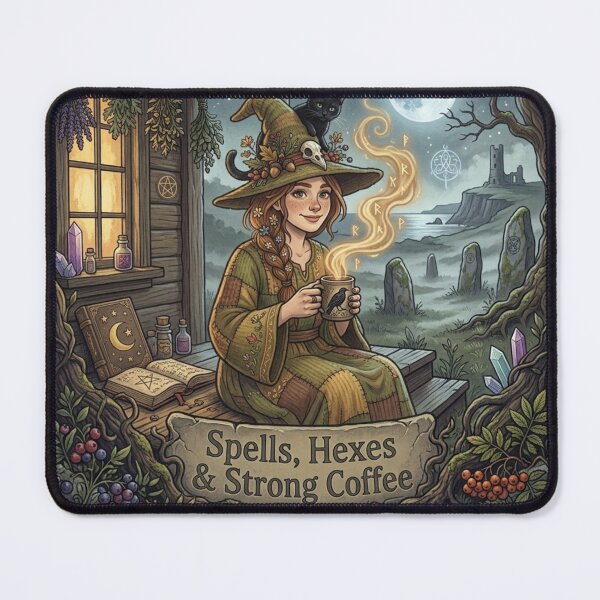 Item preview, Spells Hexes and Strong Coffee Witch designed and sold by Mousy-Art.