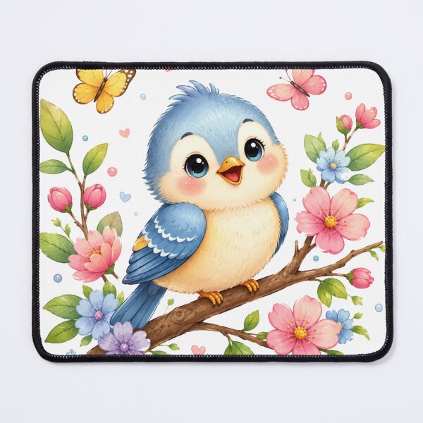 Item preview, Cute Blue Baby Bird on Blossom Branch | Kawaii Spring Bird | Whimsical Floral Illustration | Nursery Wall Art | Nature Lover Gift designed and sold by ViniSArunStudio.