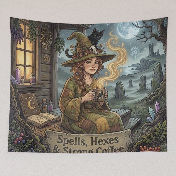 Item preview, Spells Hexes and Strong Coffee Witch designed and sold by Mousy-Art.