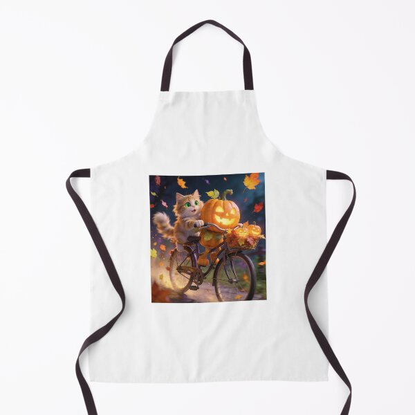 Item preview, Cute Ginger Cat Riding a Bicycle with Glowing Halloween Pumpkin Through Autumn Night designed and sold by OksArtStudio.