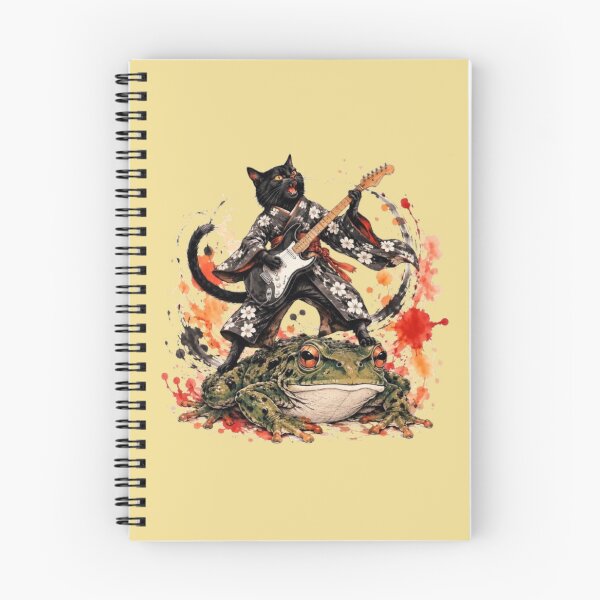 Item preview, Japanese Rocker Cat in Kimono on Giant Toad | Feline Guitarist designed and sold by Natalia-Vlad.