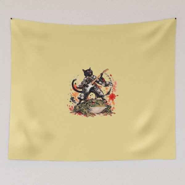 Item preview, Japanese Rocker Cat in Kimono on Giant Toad | Feline Guitarist designed and sold by Natalia-Vlad.
