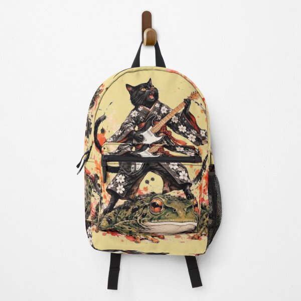 Item preview, Japanese Rocker Cat in Kimono on Giant Toad | Feline Guitarist designed and sold by Natalia-Vlad.