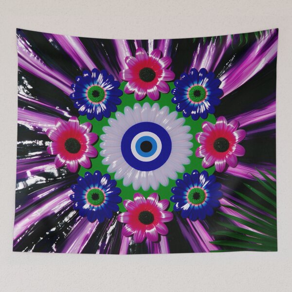 Item preview, Neon Floral Evil Eye Mandala designed and sold by bubblegoth.