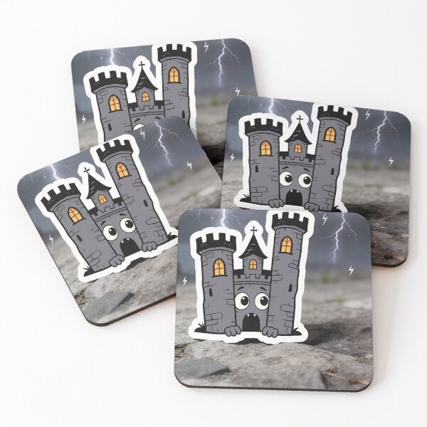 Item preview, Cute Scared Gray Castle in a Thunderstorm – Funny Kawaii Halloween Sticker designed and sold by OksArtStudio.