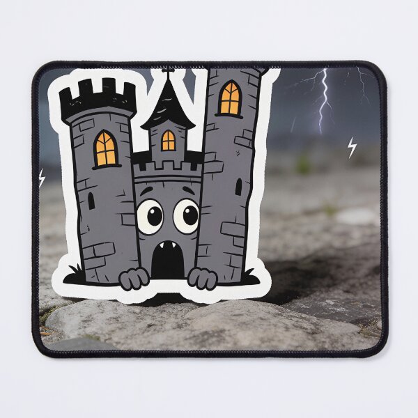 Item preview, Cute Scared Gray Castle in a Thunderstorm – Funny Kawaii Halloween Sticker designed and sold by OksArtStudio.