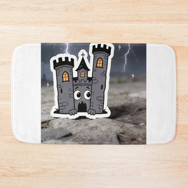 Item preview, Cute Scared Gray Castle in a Thunderstorm – Funny Kawaii Halloween Sticker designed and sold by OksArtStudio.