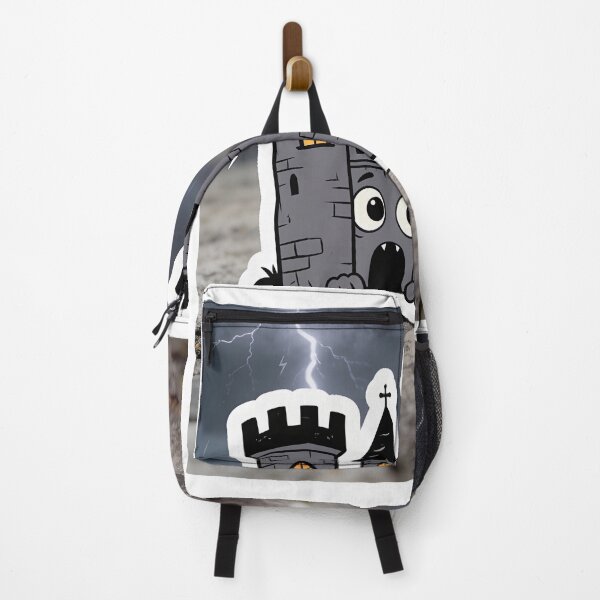Item preview, Cute Scared Gray Castle in a Thunderstorm – Funny Kawaii Halloween Sticker designed and sold by OksArtStudio.