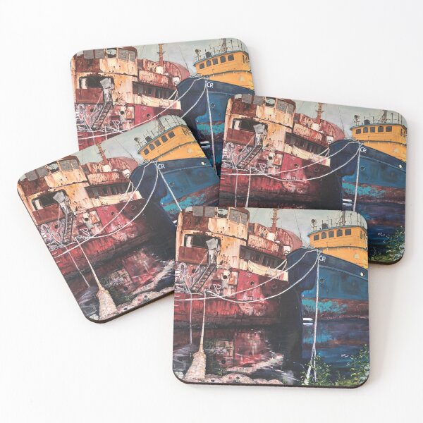 Item preview, Weathered Tugboats of Halifax, Nova Scotia Maritime Painting designed and sold by The Mad Catter Studio.