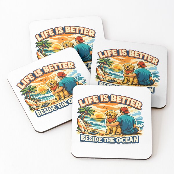 Item preview, Life Is Better Beside the Ocean – Golden Retriever Beach Sunset Design, Summer Dog Lover Shirt designed and sold by Sahil Randhawa.