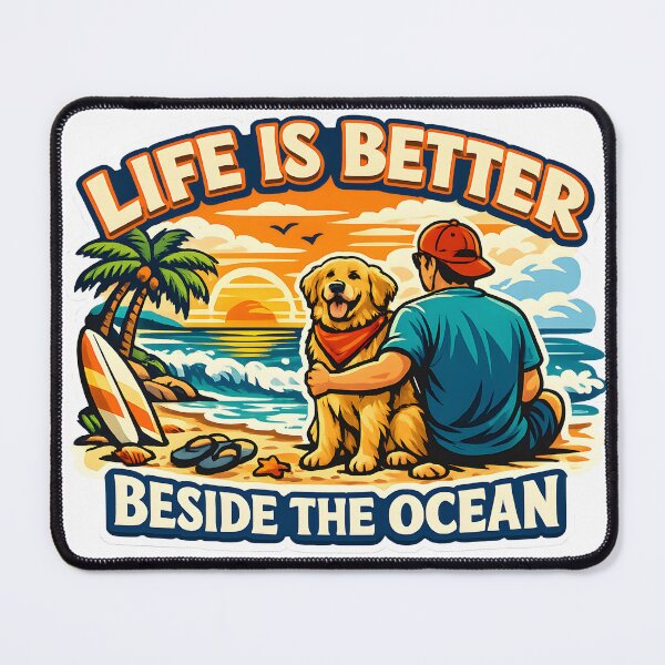 Item preview, Life Is Better Beside the Ocean – Golden Retriever Beach Sunset Design, Summer Dog Lover Shirt designed and sold by Sahil Randhawa.