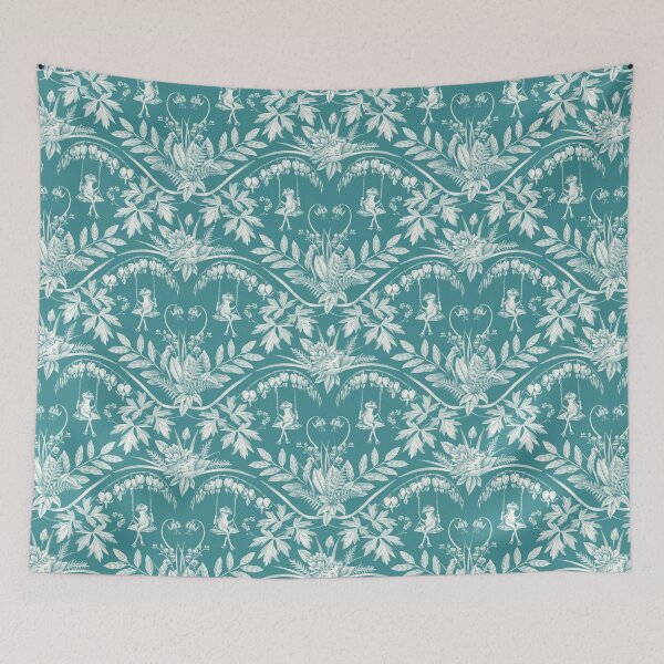 Item preview, Teal Frogs in a Flower Garden Damask - Dark designed and sold by somecallmebeth.