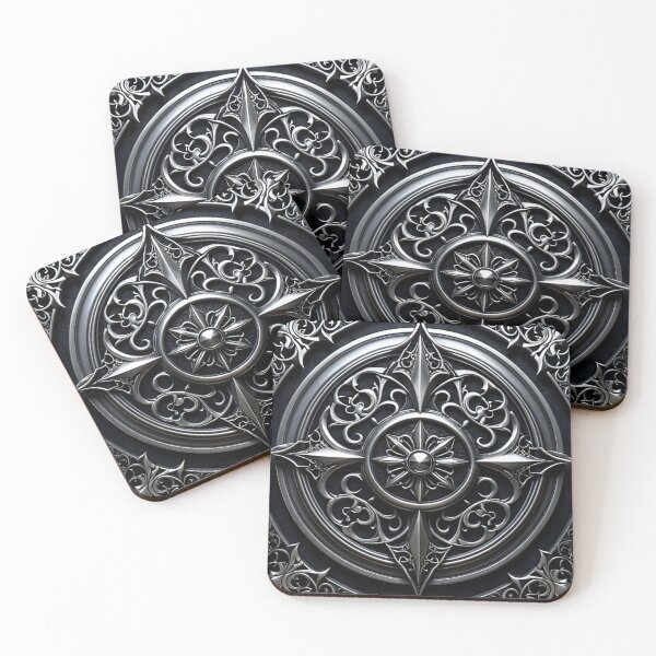 Item preview, Gothic Silver Ornate Compass Rose Metallic Relief designed and sold by CuteSlothWorld.