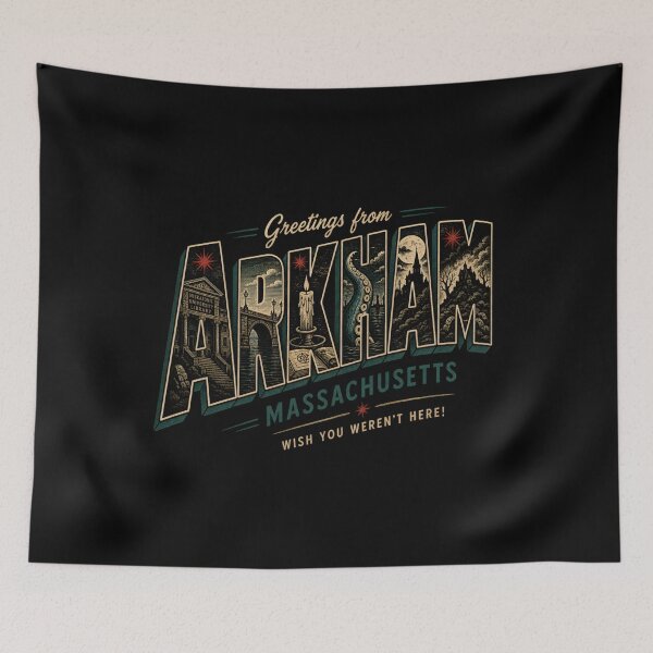 Item preview, Greetings From Arkham Massachusetts Vintage Postcard HP Lovecraft Horror designed and sold by Fenay Designs.