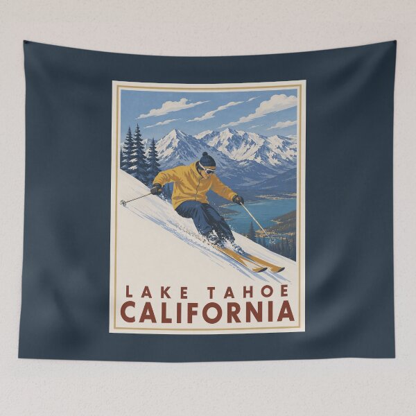 Item preview, Vintage Lake Tahoe California Ski Art designed and sold by GoodOldVintage.
