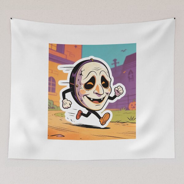 Item preview, Cute Running Halloween Mask Cartoon Funny Spooky Character Sticker designed and sold by OksArtStudio.