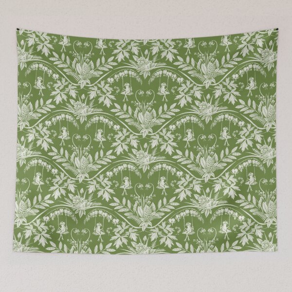 Item preview, Green Frogs in a Flower Garden Damask - Dark designed and sold by somecallmebeth.