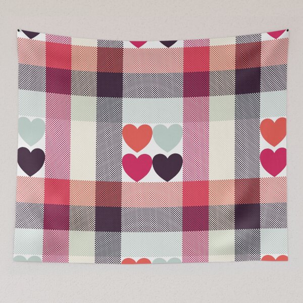 Item preview, Romantic heart pattern on plaid background designed and sold by PowerAntShop.