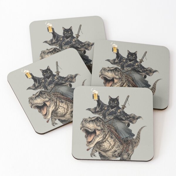 Item preview, Samurai Cat Drinking Beer on a T-Rex | Feline Ronin and Dinosaur | Absurd Japanese Art designed and sold by Natalia-Vlad.