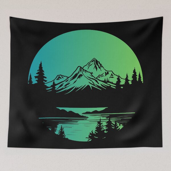 Item preview, green northern light mountain designed and sold by soulsurferart.