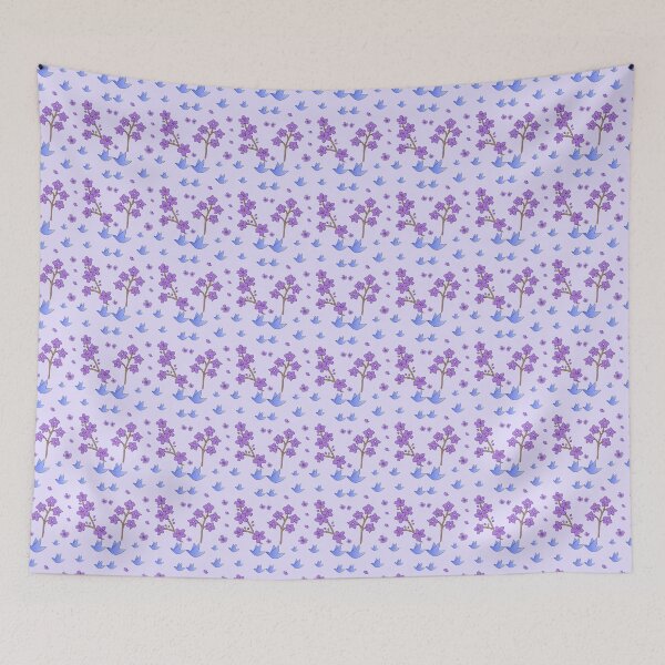 Item preview, Brid Flower Aesthetic Cute Cottagecore Blue Birds Purple Flowers Soft Pastel Cozy Vibe Art designed and sold by Art IN Pack.