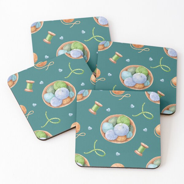 Item preview, Watercolor Knitting Seamless Pattern with Yarn Bowls, Thread Spools and Craft Supplies designed and sold by Sasha Zinch Design.
