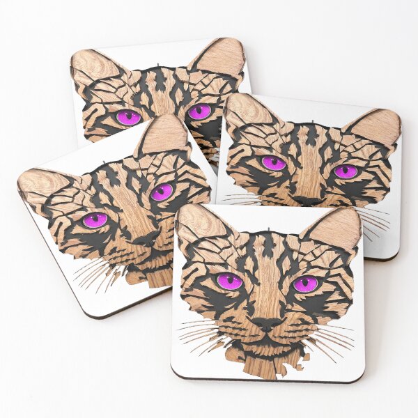 Item preview, Wooden Cat Face – Pink Eyes designed and sold by TitiaDesign.