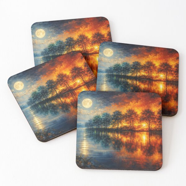 Item preview, Full Moon and Fiery Forest Moody Landscape Art designed and sold by Joey Santiago.
