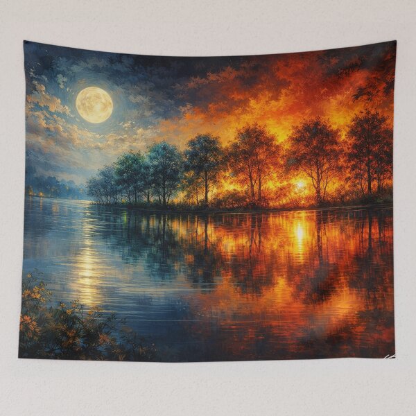 Item preview, Full Moon and Fiery Forest Moody Landscape Art designed and sold by Joey Santiago.