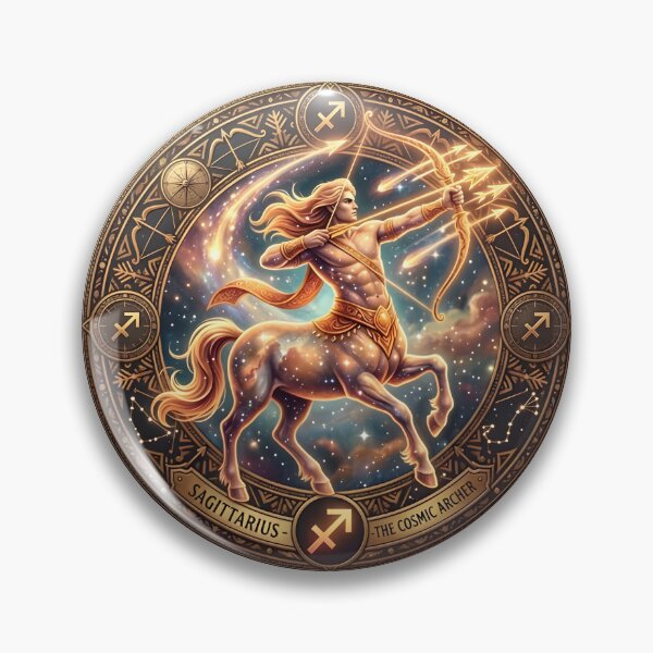 Item preview, Sagittarius Cosmic Archer Zodiac Badge designed and sold by Zodiac Celestial Art.