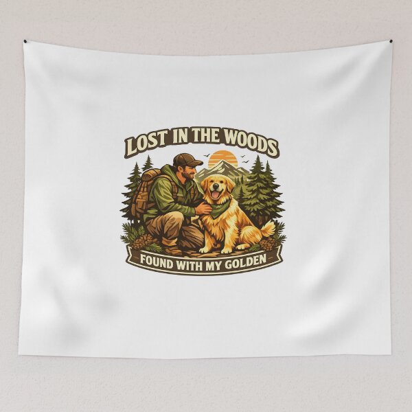Item preview, Lost in the Woods, Found With My Golden – Hiking Golden Retriever Design, Outdoor Adventure Shirt designed and sold by Sahil Randhawa.