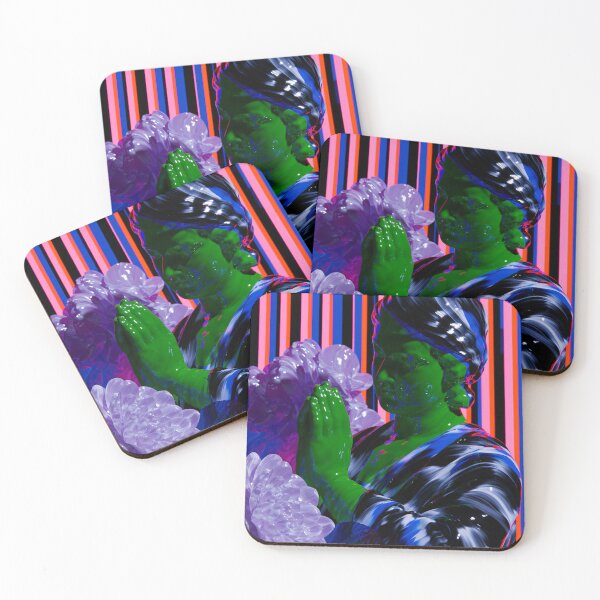 Item preview, Neon Praying Woman With Violet Flowers designed and sold by bubblegoth.