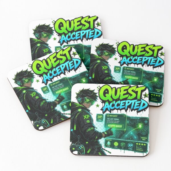 Item preview, QUEST ACCEPTED Gaming Sticker | RPG Gamer Neon Graffiti Design designed and sold by Stylestickers55.