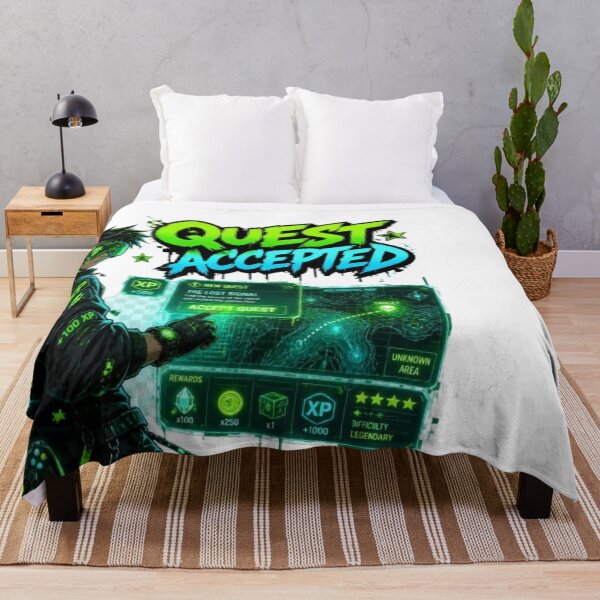 Item preview, QUEST ACCEPTED Gaming Sticker | RPG Gamer Neon Graffiti Design designed and sold by Stylestickers55.