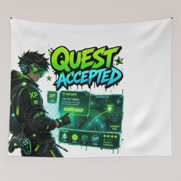 Item preview, QUEST ACCEPTED Gaming Sticker | RPG Gamer Neon Graffiti Design designed and sold by Stylestickers55.