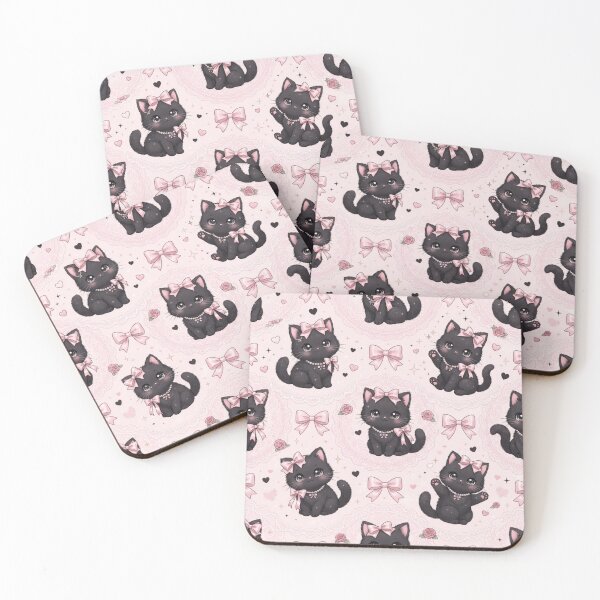 Item preview, Cute Kawaii Pink Black Cat Pattern designed and sold by KelliesGrafix.