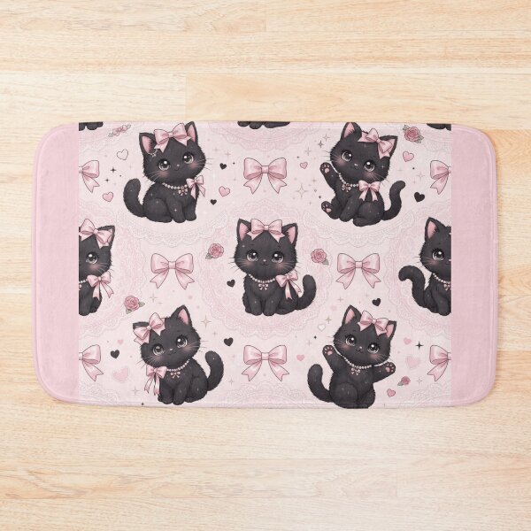 Item preview, Cute Kawaii Pink Black Cat Pattern designed and sold by KelliesGrafix.