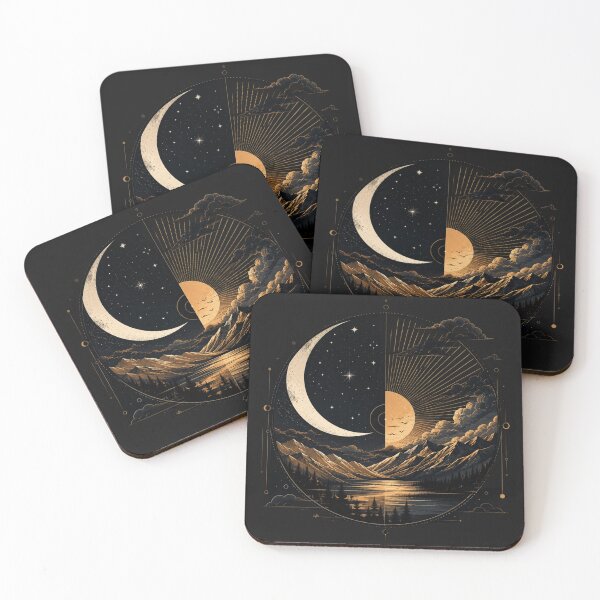 Item preview, Golden Moon and Mountain Landscape Art designed and sold by StudioBy-ColorNest.