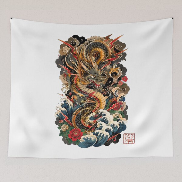 Item preview, Thunder Dragon Rising from Ocean Waves | Japanese Ryu Fantasy Artwork designed and sold by kaxymax.